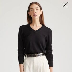 NWT Quince Lightweight Cotton Cashmere V-Neck Sweater Black Medium